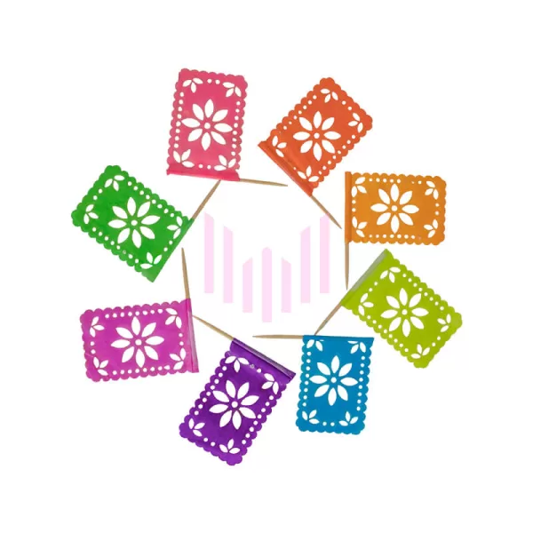 Mini Banderita Coctelera Flor Multicolor Paquete de 10 bolsas con 12 Pzas cada una