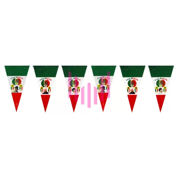 Banderín plástico impreso tricolor 8cm Paq. 10 Pzs