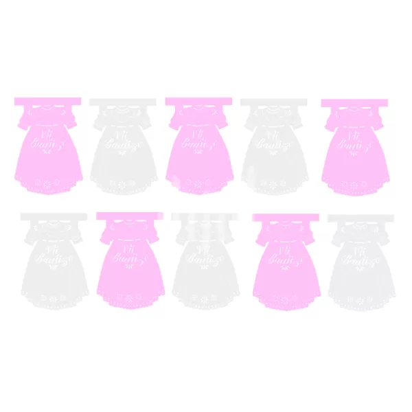 Enramada Papel 1/4 Ropon Rosa/Blanco Mi Bautizo Paq. 10 Pzs
